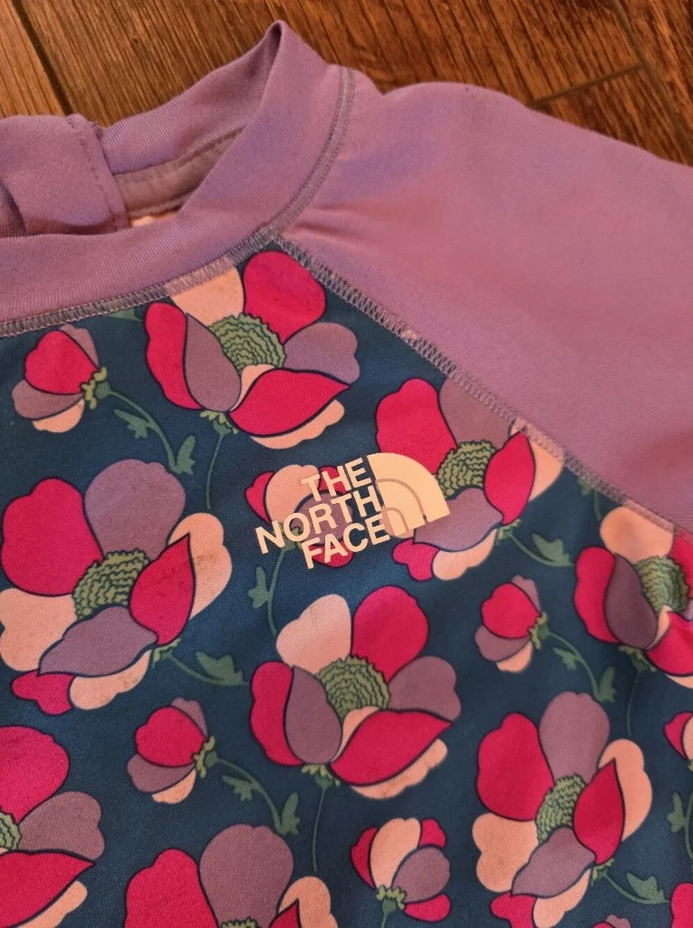 The North Face Girls Floral Long-Sleeve Rashguard One-Piece - Blue/Purple/Pink